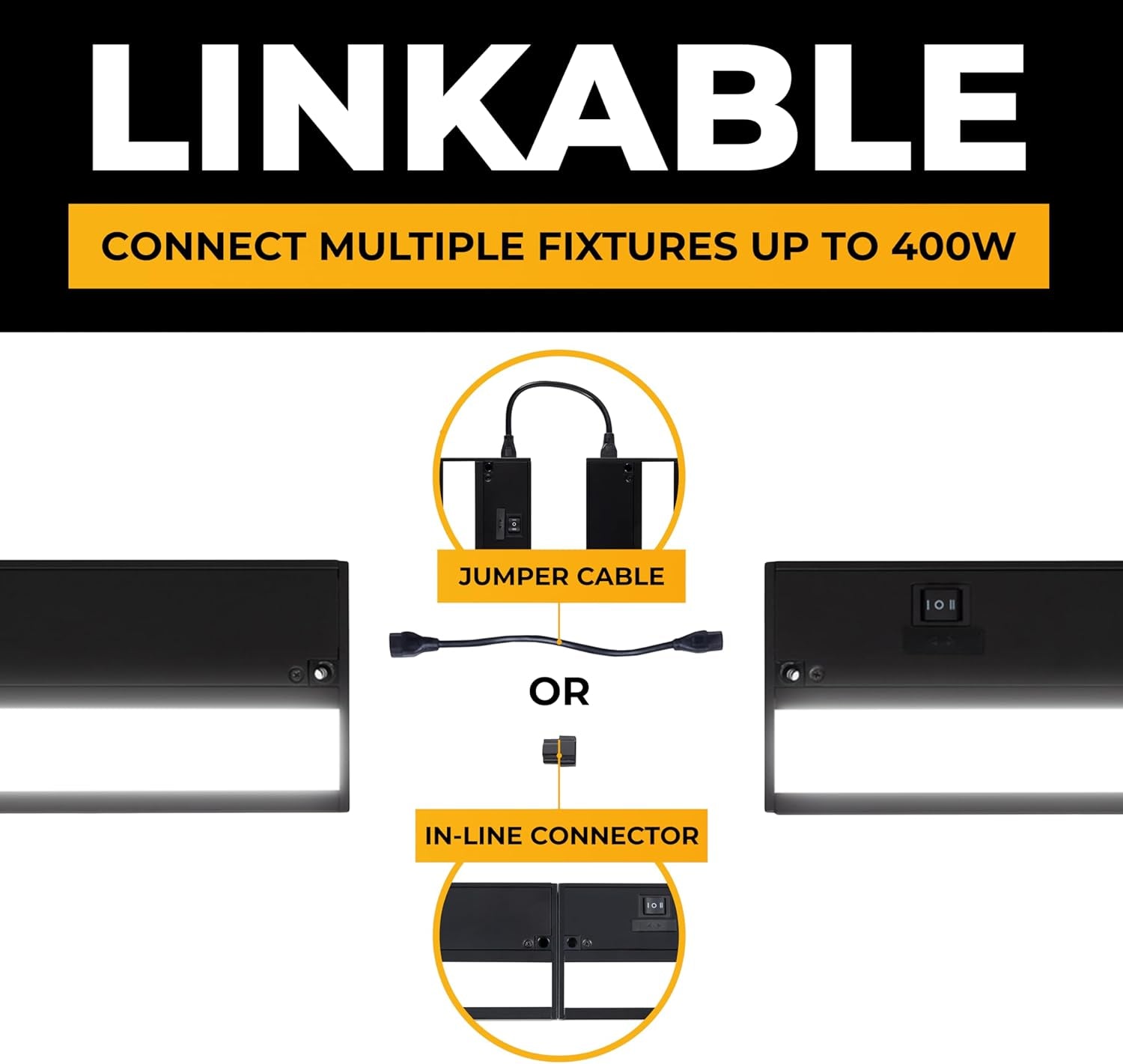 LED under Cabinet Lighting Hardwired - 3CCT 24 Inch Black Finish - Undercabinet Lights for Kitchen - Linkable Undercounter Dimmable Plug in Light or Hard Wired - under Counter Fixture Direct Wire