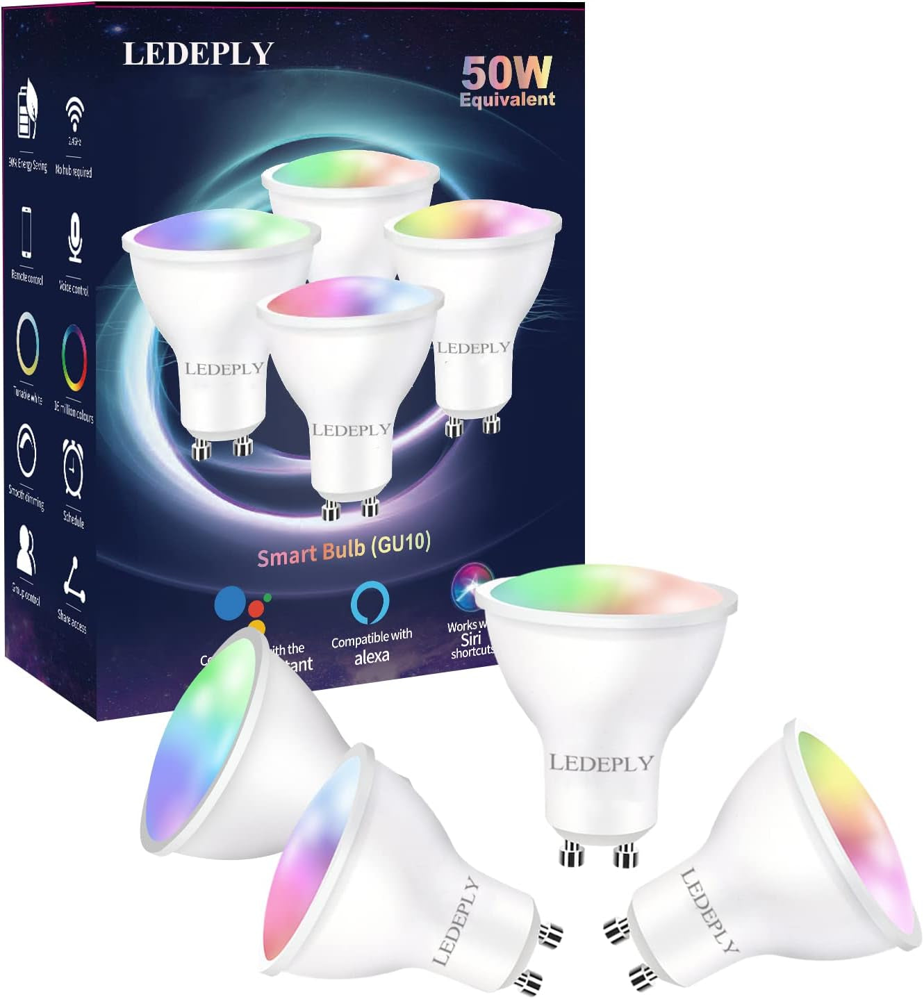 GU10 Smart Spot Light Bulb Compatible with Alexa, Google Home, Smartthings, 5W Wifi LED Track Light Bulbs, Color Changing, No Hub Required, 4 Pack