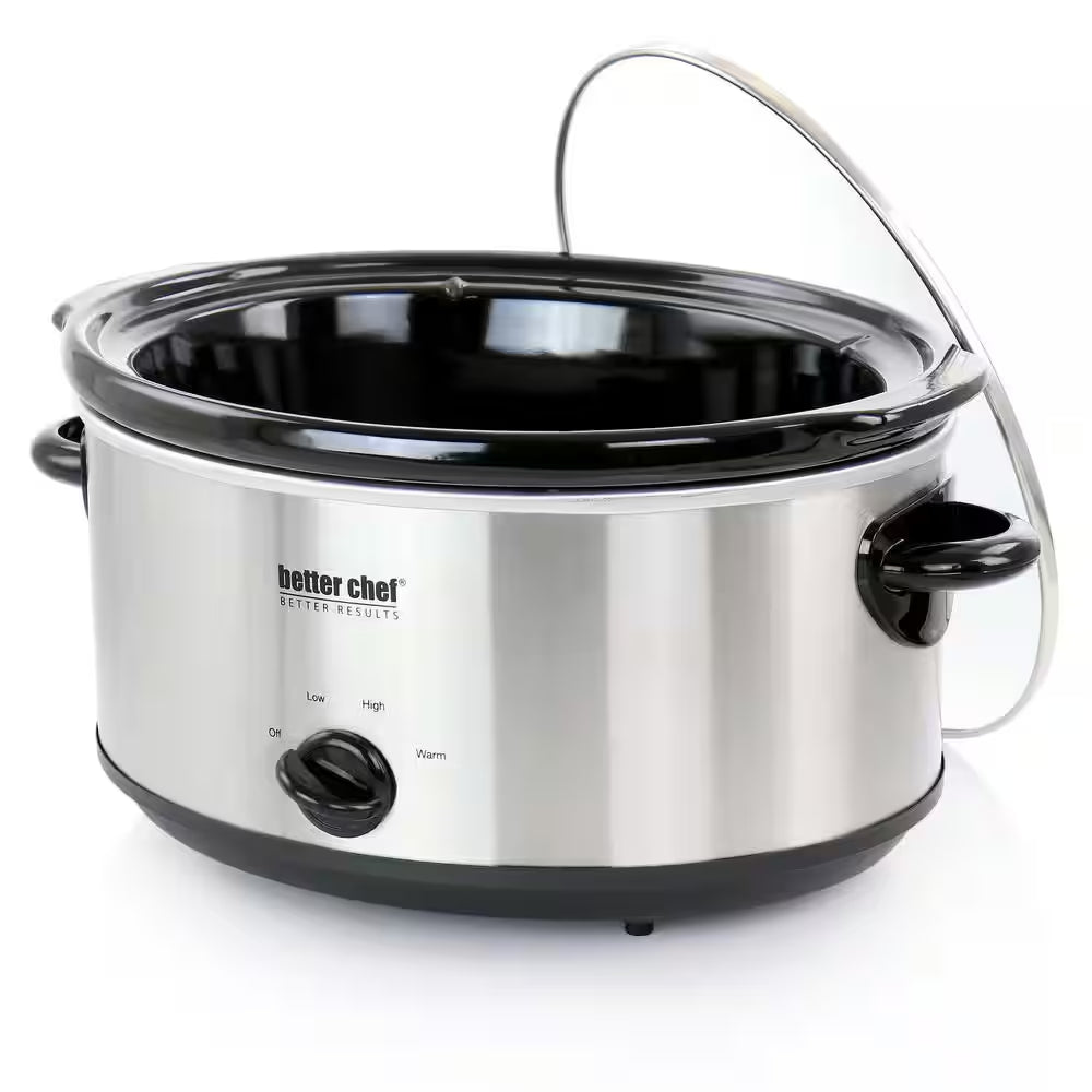 6 Qt. Oval Slow Cooker with Removable Stoneware Crock in Silver Stainless Steel