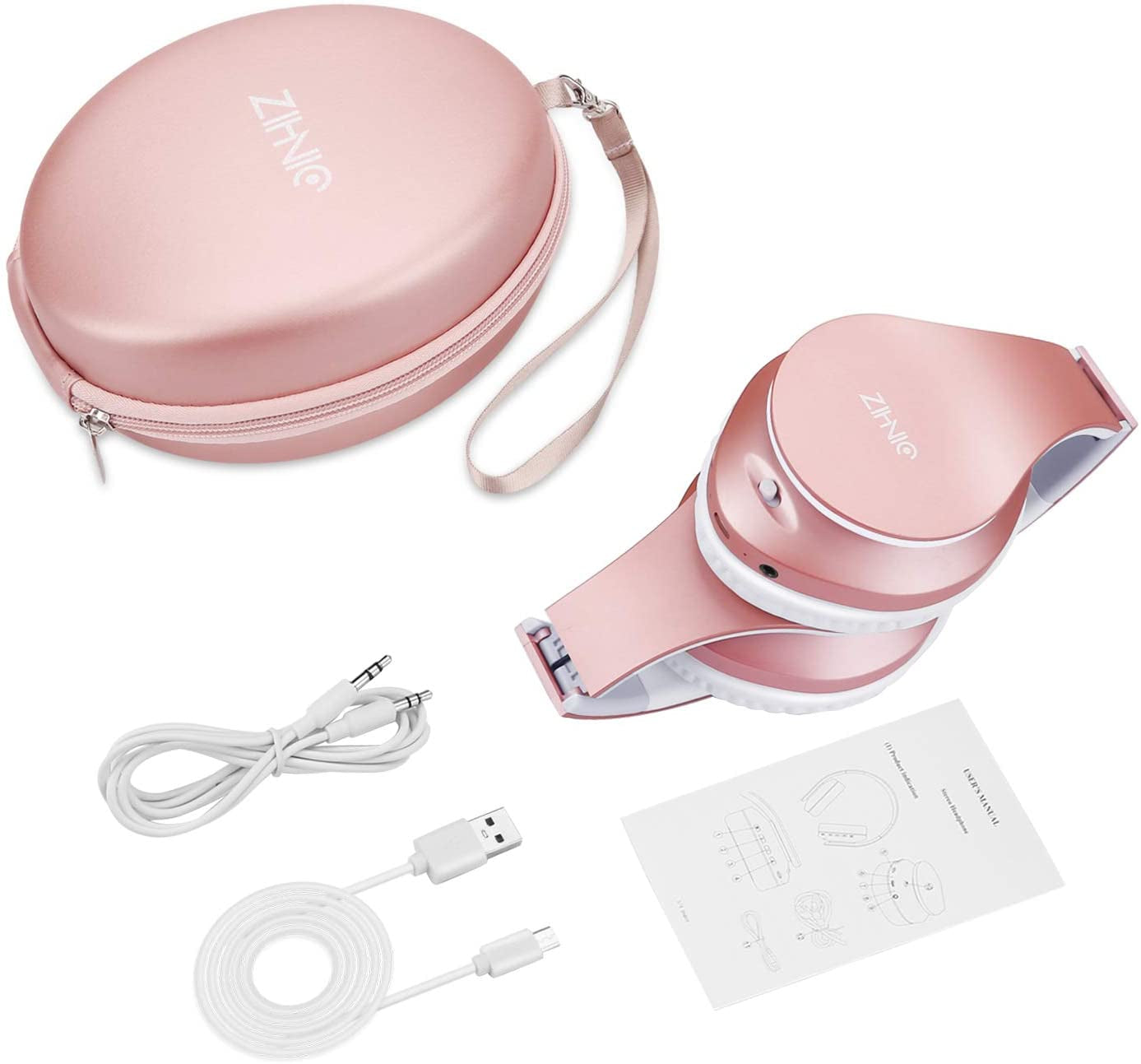 Bluetooth Headphones Over-Ear, Foldable Wireless and Wired Stereo Headset Micro SD/TF, FM for Cell Phone,Pc,Soft Earmuffs &Light Weight for Prolonged Wearing(Rose Gold)