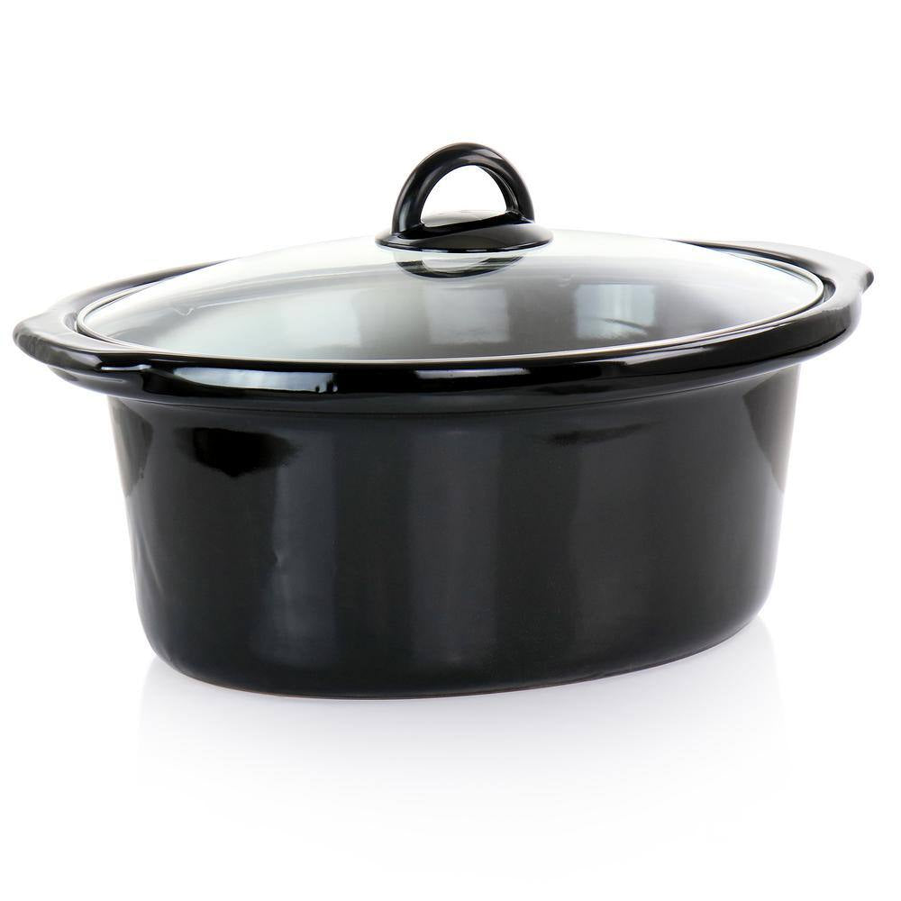 6 Qt. Oval Slow Cooker with Removable Stoneware Crock in Silver Stainless Steel