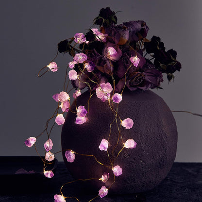 Nature Amethyst Crystal String Lights for Bedroom 10FT 40Leds Usb/Battery Operated Grape Crystal Light Pure Purple Fairy Lights Plug in for Natural Life Cute String Lights for Office