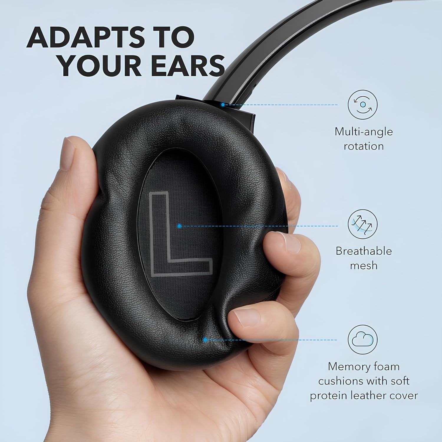 Life Q20 Hybrid Active Noise Cancelling Headphones, Wireless over Ear Bluetooth Headphones, 60H Playtime, Hi-Res Audio, Deep Bass, Memory Foam Ear Cups, Travel, Office, USB-C Charging