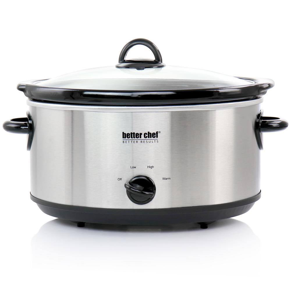 6 Qt. Oval Slow Cooker with Removable Stoneware Crock in Silver Stainless Steel