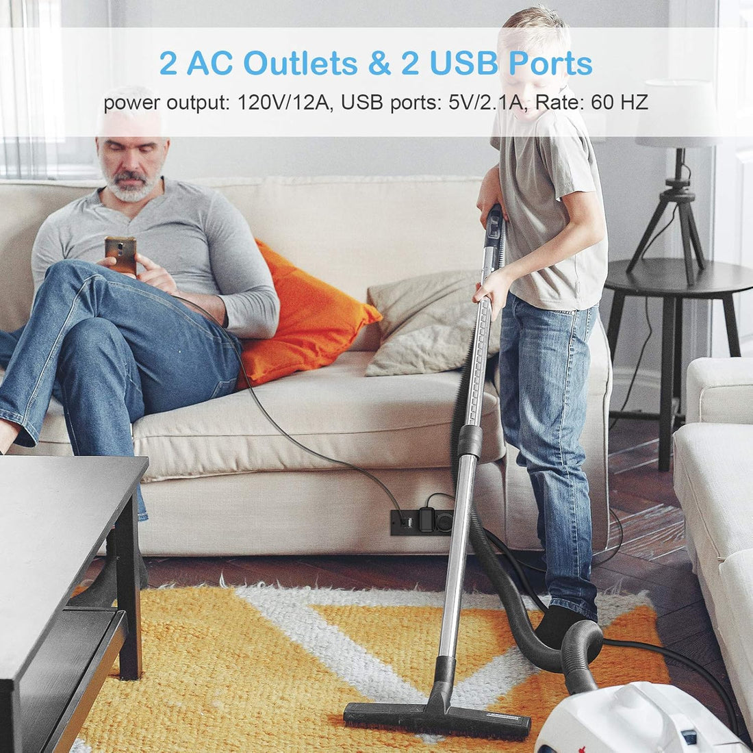 Recessed Power Strip, Black Desktop Power Grommet Socket with Furniture, 2 AC Outlets &amp; 2 USB Ports for Conference Desk,Kitchen,Office,Home,Hotel (9.85 Ft)