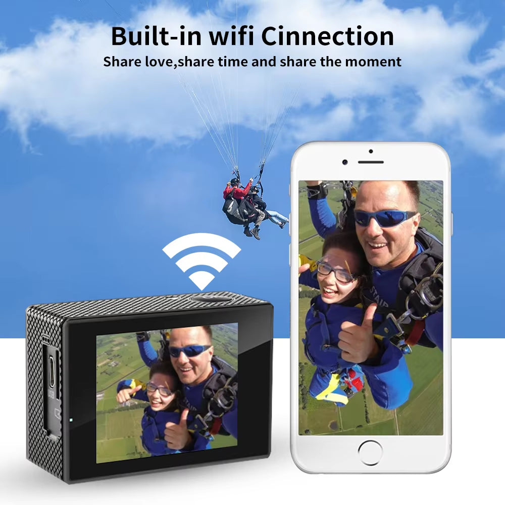 4K Action Camera Wifi 2.0&quot; Screen 1080P/30FPS Waterproof Camera Helmet Video Recording Camera Sports Cameras Outdoor Mini Cam