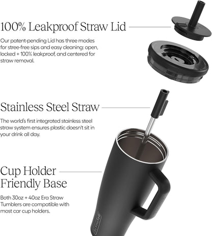 Era 40 Oz Tumbler with Handle and Straw | 100% Leakproof Insulated Tumbler with Lid and Straw | Made of Stainless Steel | Cup Holder Friendly Base | 40Oz (Lilac Dusk)