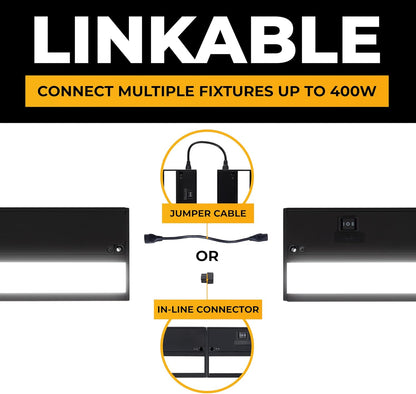 LED under Cabinet Lighting Hardwired - 3CCT 24 Inch Black Finish - Undercabinet Lights for Kitchen - Linkable Undercounter Dimmable Plug in Light or Hard Wired - under Counter Fixture Direct Wire