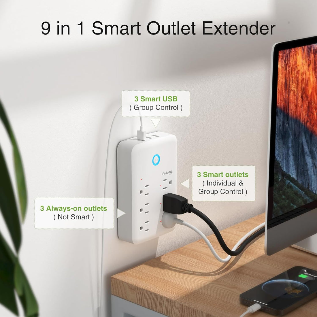 Plug Outlet Extender, Surge Protector with 3 Individually Controlled Smart Outlets and 3 Smart USB Ports, Works with Alexa Google Home, Wall Adapter Plug for APP Control,15A/1800W