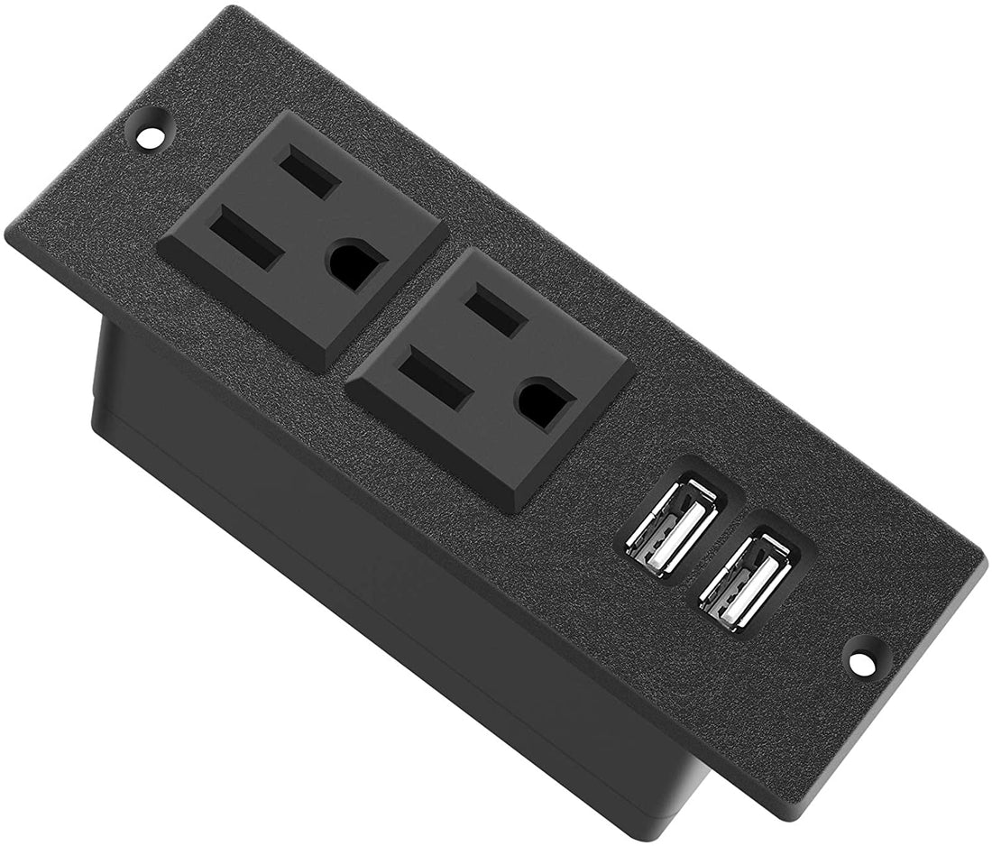 Recessed Power Strip, Black Desktop Power Grommet Socket with Furniture, 2 AC Outlets &amp; 2 USB Ports for Conference Desk,Kitchen,Office,Home,Hotel (9.85 Ft)