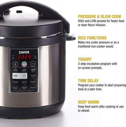 LUX Multi-Cooker, 8 Quart Electric Pressure Cooker, Slow Cooker, Rice Cooker, Yogurt Maker and More - Stainless Steel (ZSELX03)