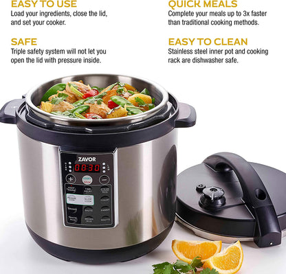 LUX Multi-Cooker, 8 Quart Electric Pressure Cooker, Slow Cooker, Rice Cooker, Yogurt Maker and More - Stainless Steel (ZSELX03)