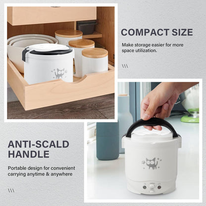 Mini Rice Cooker, 1L Small Rice Cooker 2 Cup-Uncooked Travel Rice Cooker 12V for Car with Steamer, Auto Keep Warm Suitable for 1-2 People, White