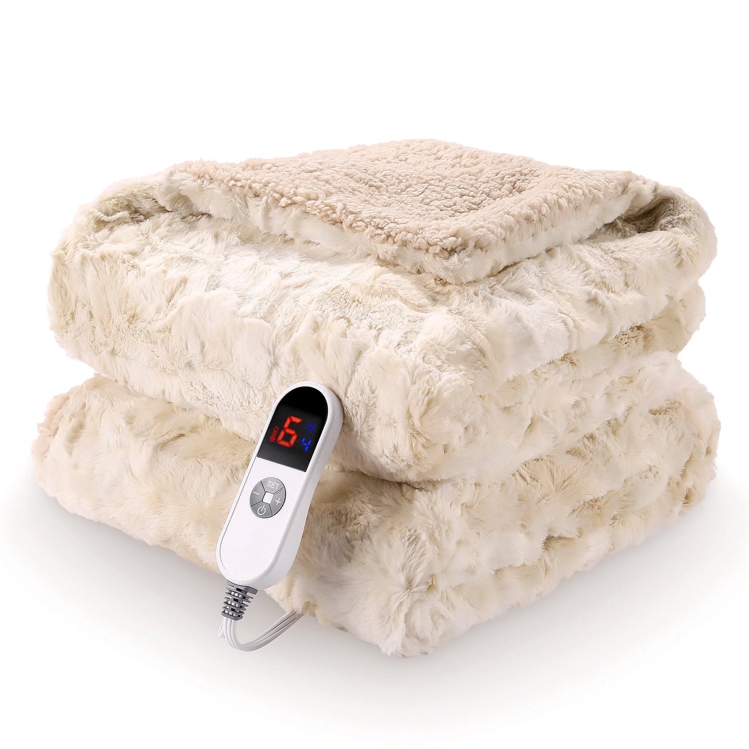 Electric Throw Blanket 50&quot; X 60&quot;, Soft Faux Fur Heated Blanket with Large LED Display, 6 Heating Levels, 4 Hours Timer, Machine Washable - Tie-Dye off White