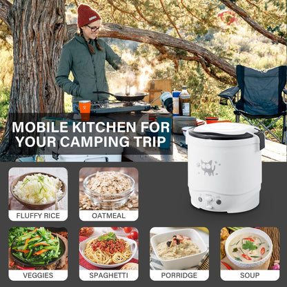 Mini Rice Cooker, 1L Small Rice Cooker 2 Cup-Uncooked Travel Rice Cooker 12V for Car with Steamer, Auto Keep Warm Suitable for 1-2 People, White