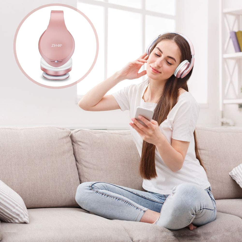 Bluetooth Headphones Over-Ear, Foldable Wireless and Wired Stereo Headset Micro SD/TF, FM for Cell Phone,Pc,Soft Earmuffs &amp;Light Weight for Prolonged Wearing(Rose Gold)