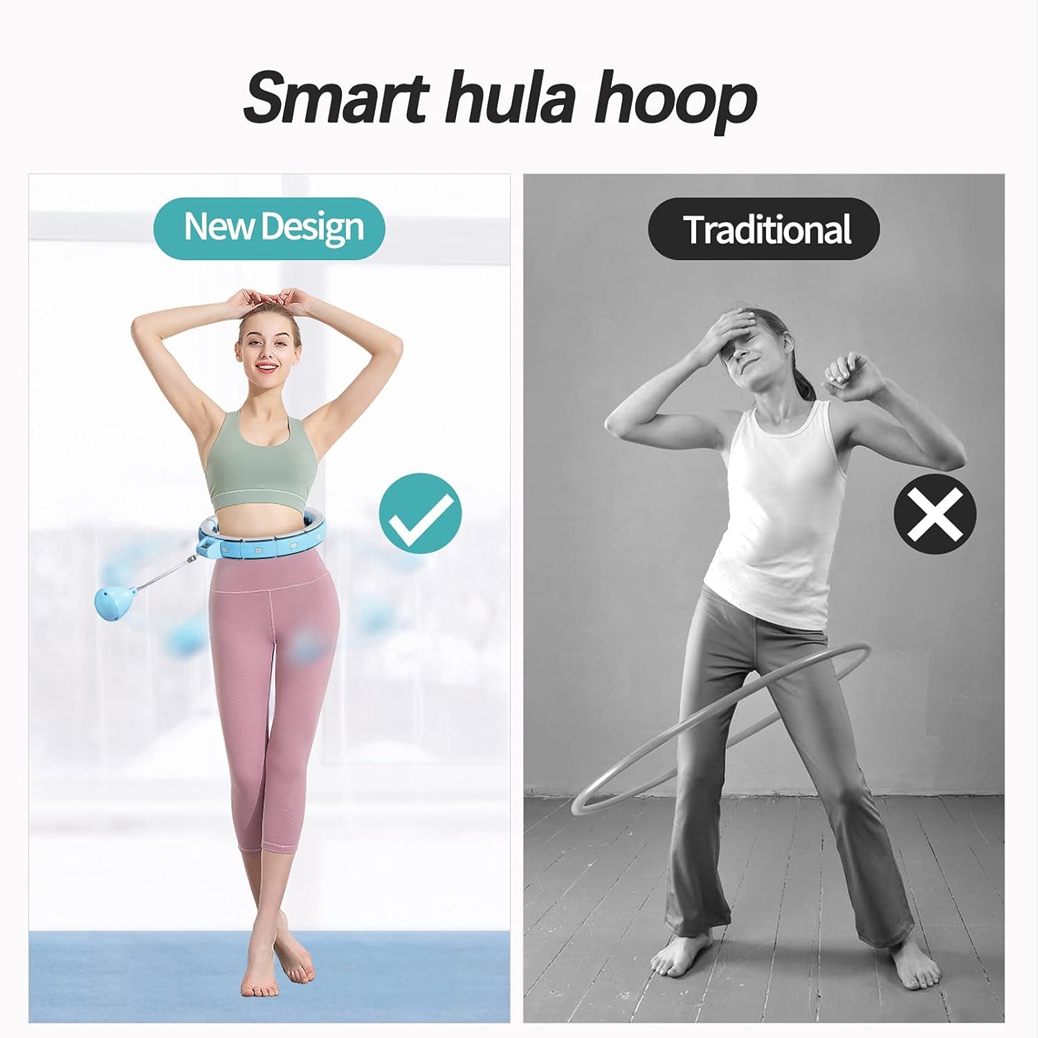 Smart Weighted Hula Hoops for Adults Weight Loss Non-Fall Exercise Hoola Hoop Detachable Adjustable Size Abdomen Fitness Massage Professional Intelligent Counter Workout for Women Men and Kids Blue