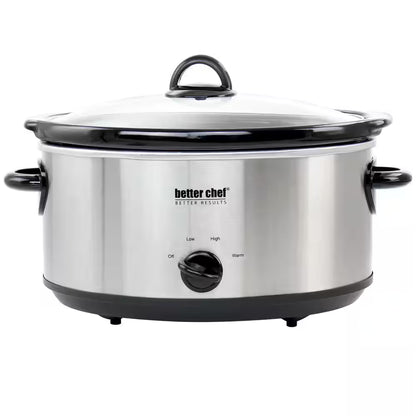 6 Qt. Oval Slow Cooker with Removable Stoneware Crock in Silver Stainless Steel