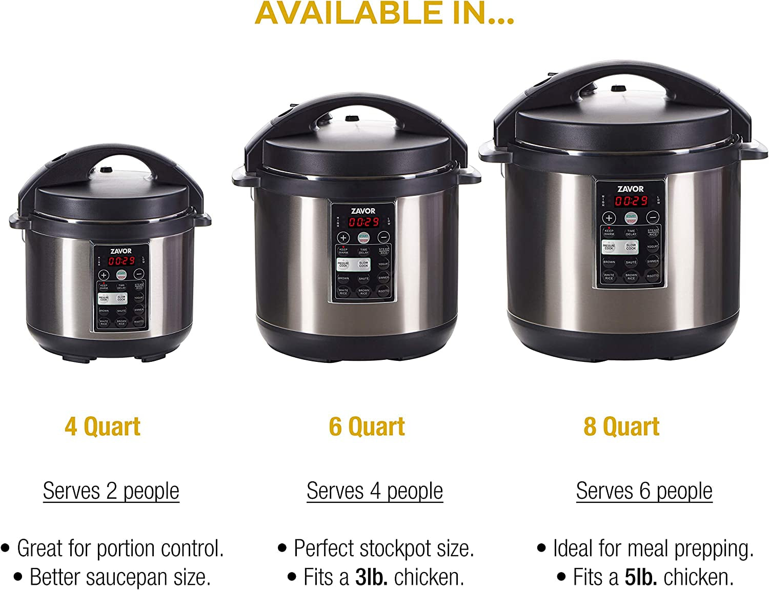 LUX Multi-Cooker, 8 Quart Electric Pressure Cooker, Slow Cooker, Rice Cooker, Yogurt Maker and More - Stainless Steel (ZSELX03)