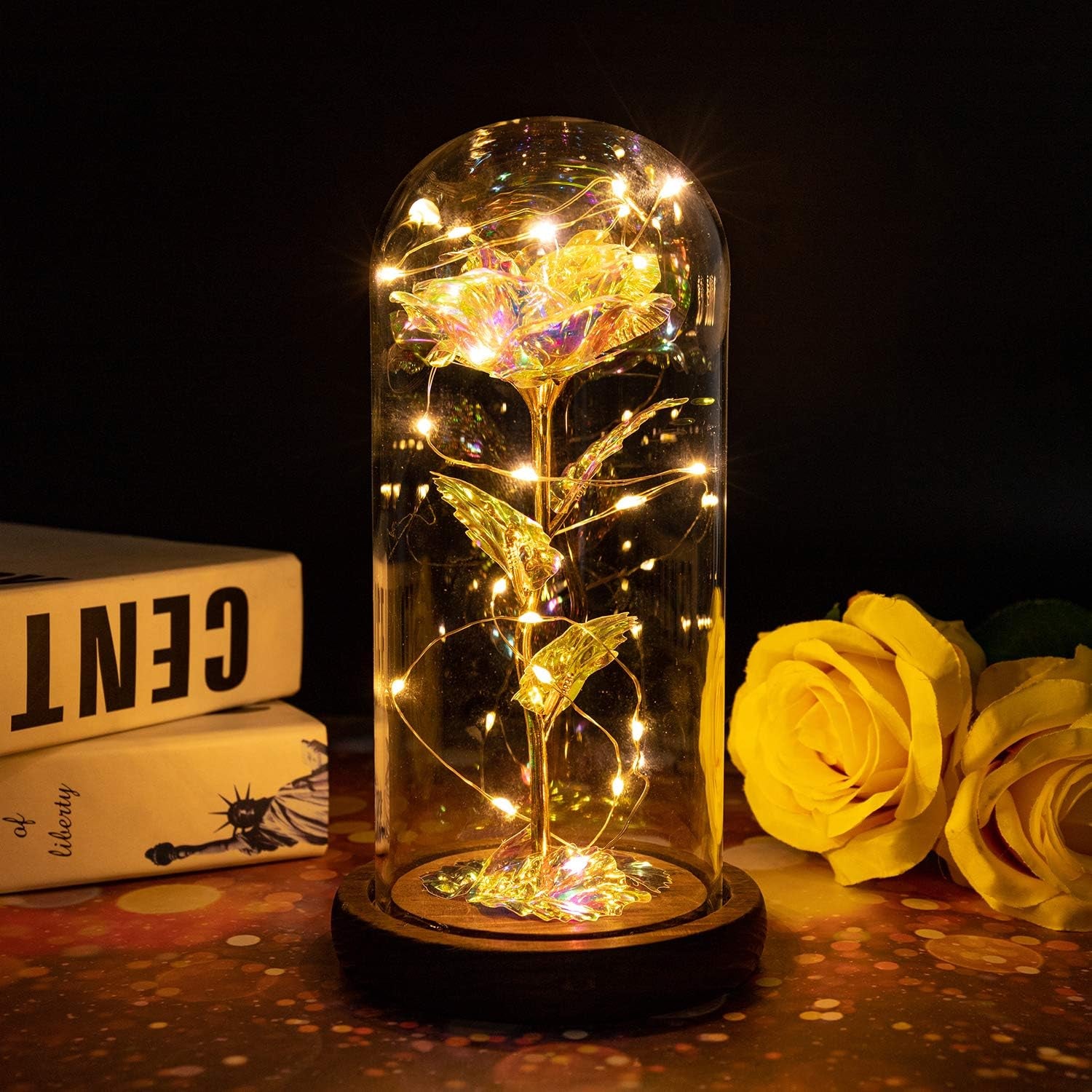 Forever Eternal Rose Flower Gift in Glass Dome Colorful Led Rose Gifts in Glass Dome for Her Girlfriend Mom Women on Mothers Day Birthday Anniversary Wedding Gifts