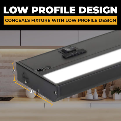 LED under Cabinet Lighting Hardwired - 3CCT 24 Inch Black Finish - Undercabinet Lights for Kitchen - Linkable Undercounter Dimmable Plug in Light or Hard Wired - under Counter Fixture Direct Wire