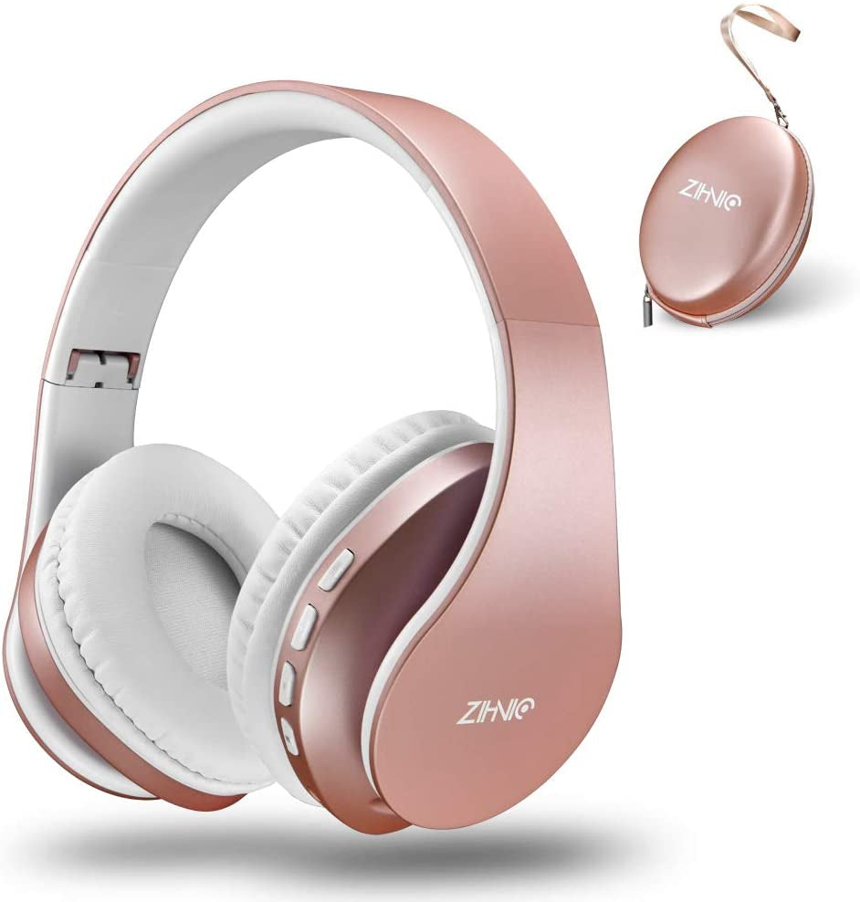 Bluetooth Headphones Over-Ear, Foldable Wireless and Wired Stereo Headset Micro SD/TF, FM for Cell Phone,Pc,Soft Earmuffs &amp;Light Weight for Prolonged Wearing(Rose Gold)