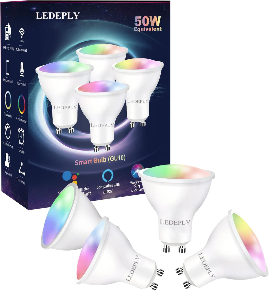 GU10 Smart Spot Light Bulb Compatible with Alexa, Google Home, Smartthings, 5W Wifi LED Track Light Bulbs, Color Changing, No Hub Required, 4 Pack