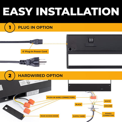 LED under Cabinet Lighting Hardwired - 3CCT 24 Inch Black Finish - Undercabinet Lights for Kitchen - Linkable Undercounter Dimmable Plug in Light or Hard Wired - under Counter Fixture Direct Wire