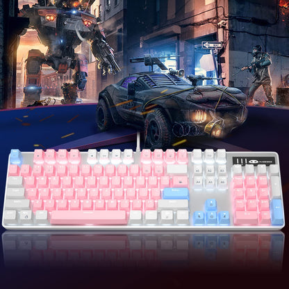 Mechanical Gaming Keyboard, New Upgraded Blue Switch 104 Keys White Backlit Keyboards, USB Wired Mechanical Computer Keyboard for Laptop, Desktop, PC Gamers(White &amp; Pink)