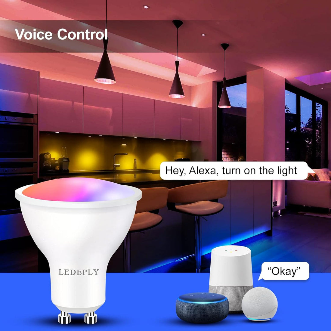 GU10 Smart Spot Light Bulb Compatible with Alexa, Google Home, Smartthings, 5W Wifi LED Track Light Bulbs, Color Changing, No Hub Required, 4 Pack