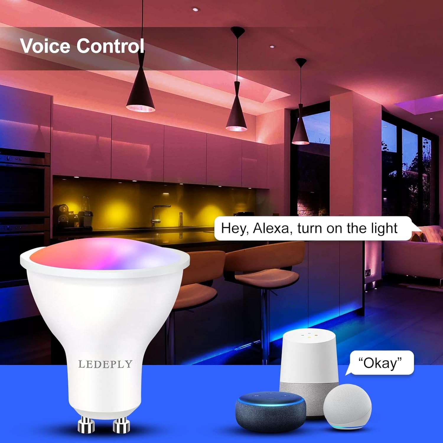 GU10 Smart Spot Light Bulb Compatible with Alexa, Google Home, Smartthings, 5W Wifi LED Track Light Bulbs, Color Changing, No Hub Required, 4 Pack