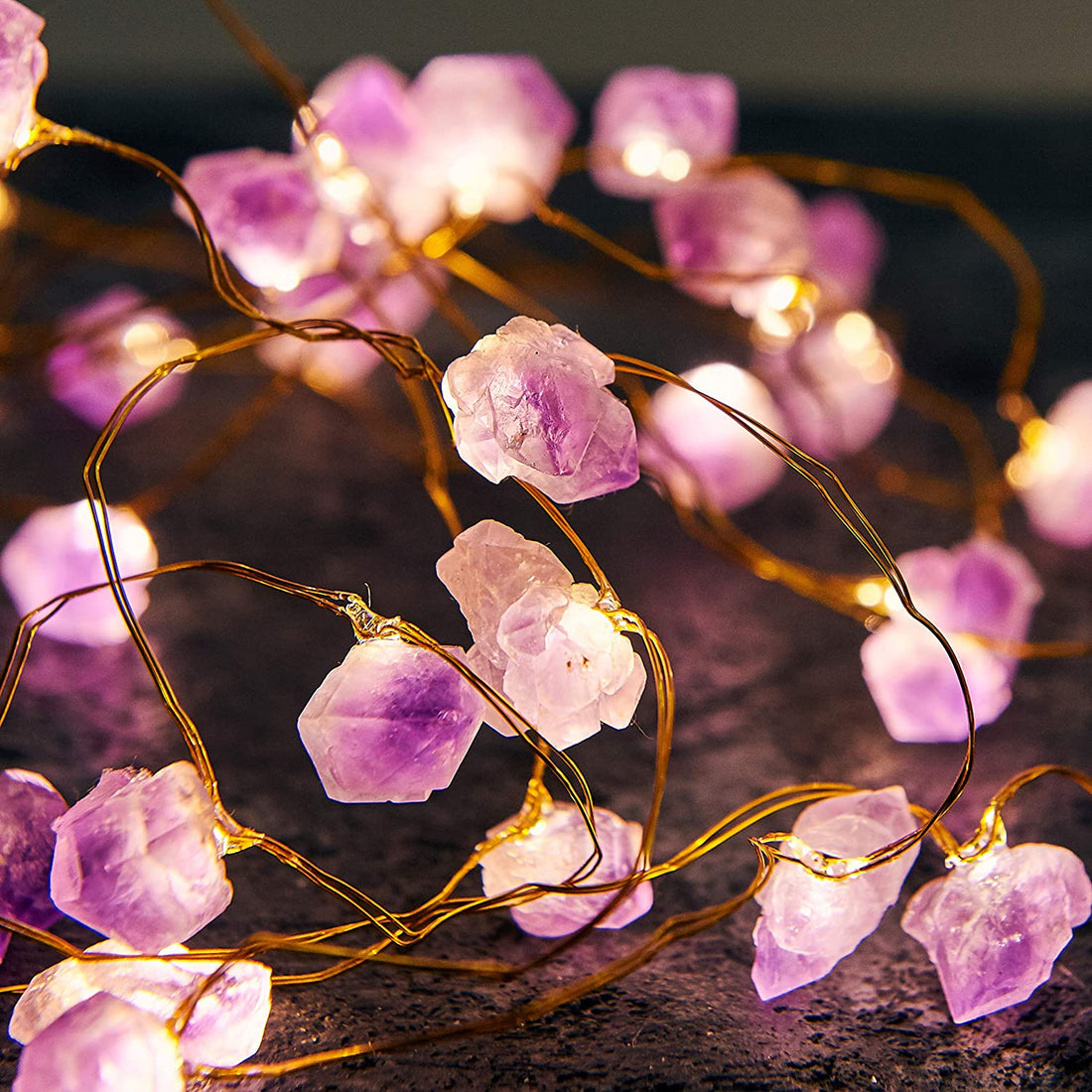 Nature Amethyst Crystal String Lights for Bedroom 10FT 40Leds Usb/Battery Operated Grape Crystal Light Pure Purple Fairy Lights Plug in for Natural Life Cute String Lights for Office
