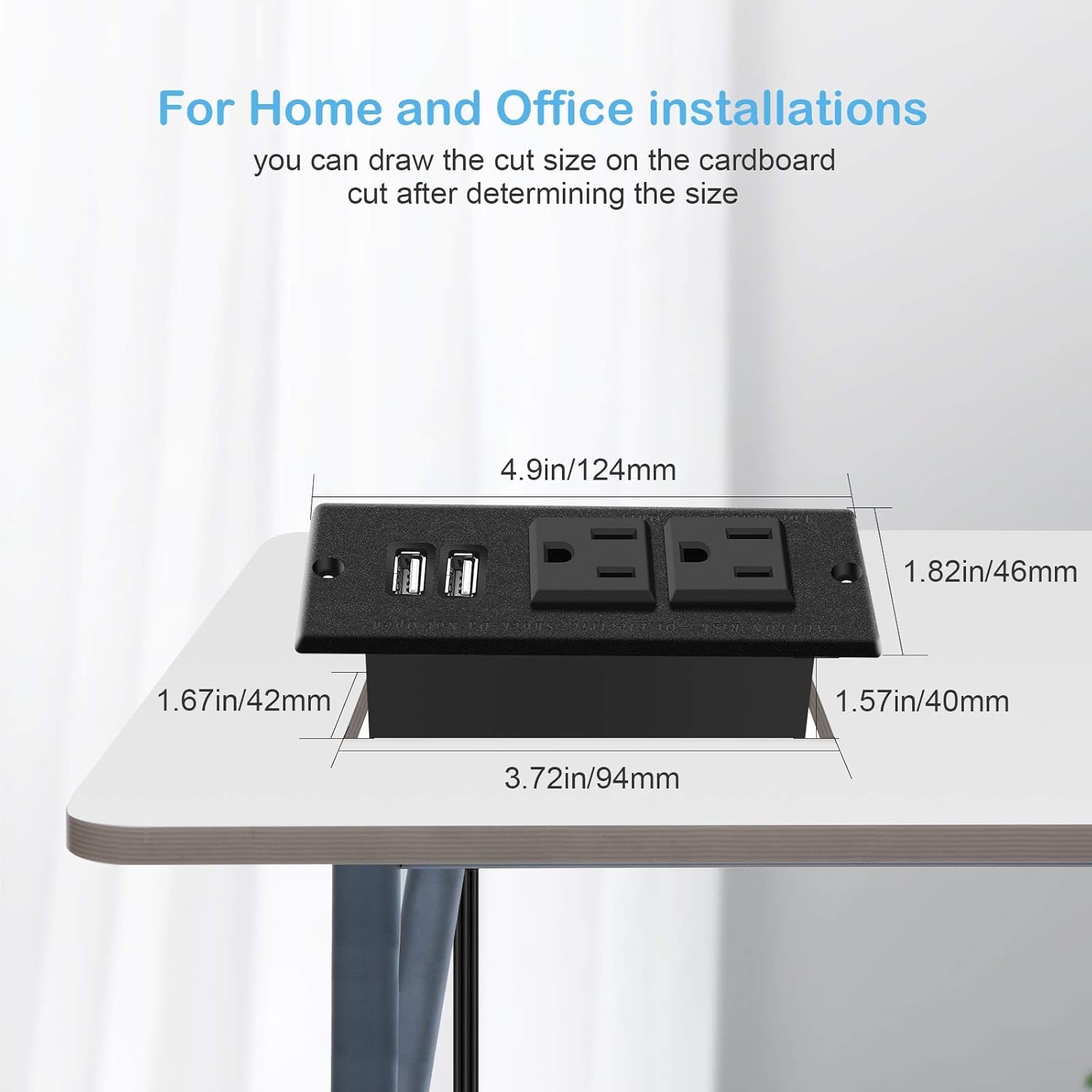 Recessed Power Strip, Black Desktop Power Grommet Socket with Furniture, 2 AC Outlets &amp; 2 USB Ports for Conference Desk,Kitchen,Office,Home,Hotel (9.85 Ft)