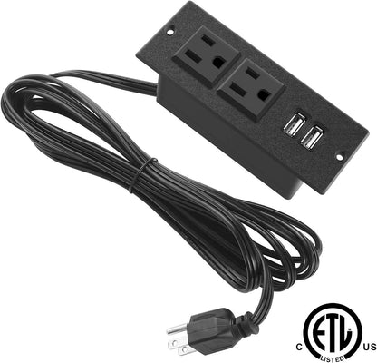 Recessed Power Strip, Black Desktop Power Grommet Socket with Furniture, 2 AC Outlets &amp; 2 USB Ports for Conference Desk,Kitchen,Office,Home,Hotel (9.85 Ft)