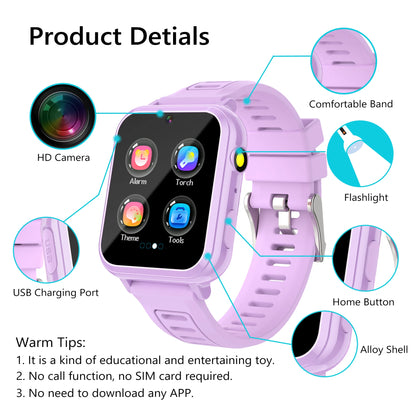Smart Watch for Kids, Kids Smart Watch with Multifunctions Puzzle-Games Camera Music Player Pedometer Record,Best Christmas Gifts for Children 3-12 Years Old(Purple)