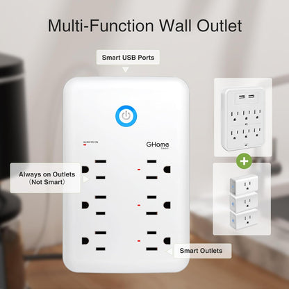 Plug Outlet Extender, Surge Protector with 3 Individually Controlled Smart Outlets and 3 Smart USB Ports, Works with Alexa Google Home, Wall Adapter Plug for APP Control,15A/1800W