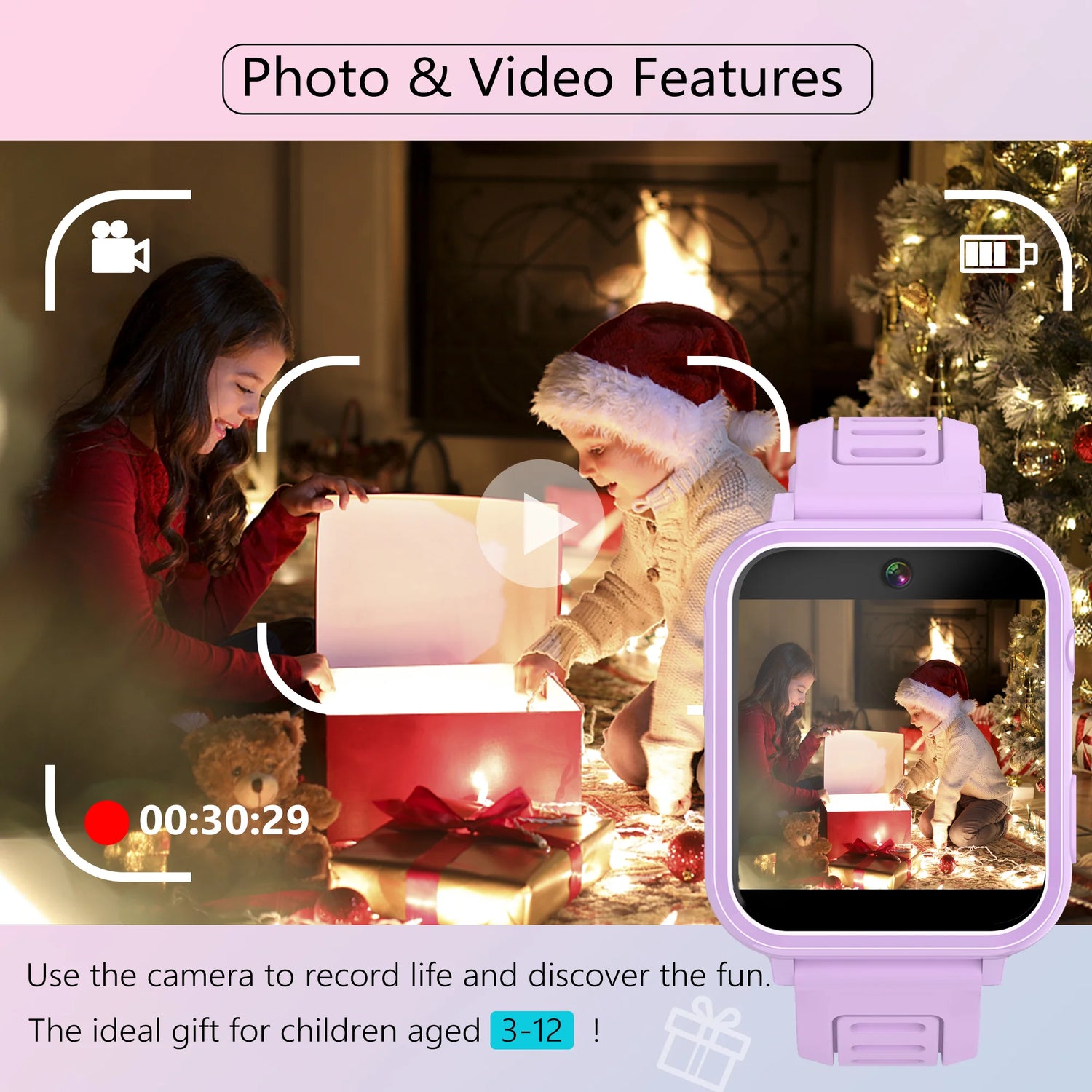 Smart Watch for Kids, Kids Smart Watch with Multifunctions Puzzle-Games Camera Music Player Pedometer Record,Best Christmas Gifts for Children 3-12 Years Old(Purple)