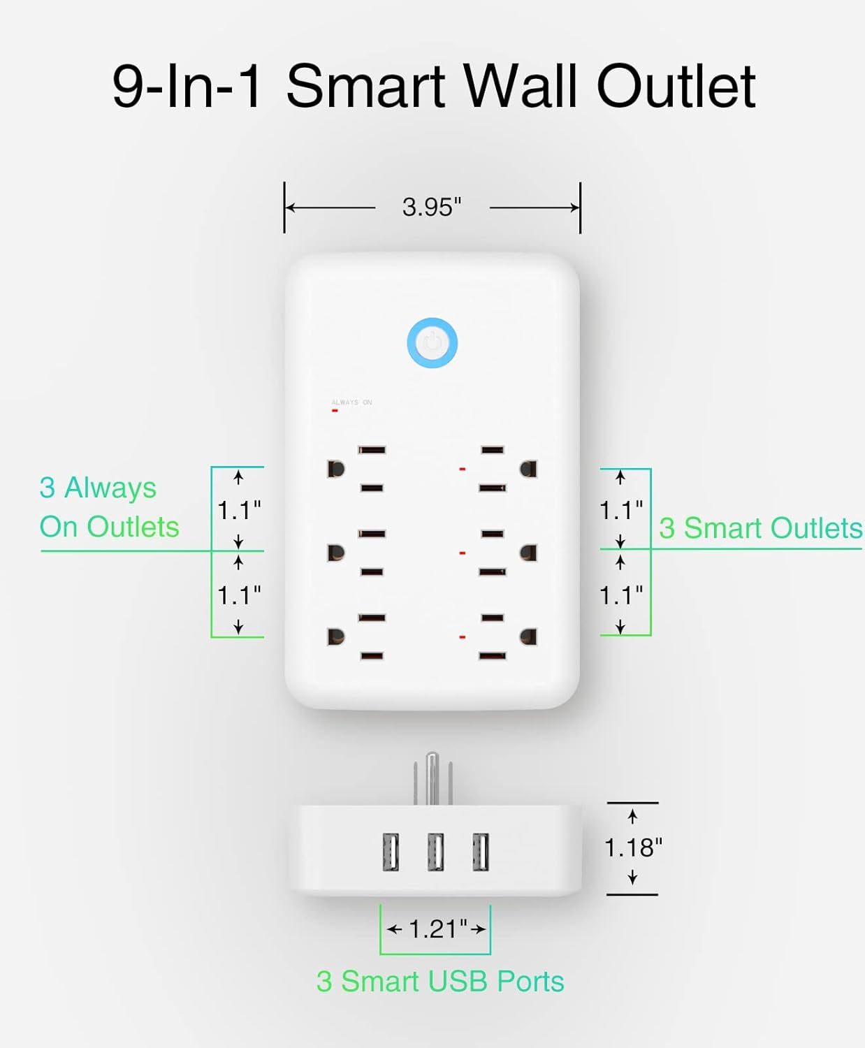 Plug Outlet Extender, Surge Protector with 3 Individually Controlled Smart Outlets and 3 Smart USB Ports, Works with Alexa Google Home, Wall Adapter Plug for APP Control,15A/1800W