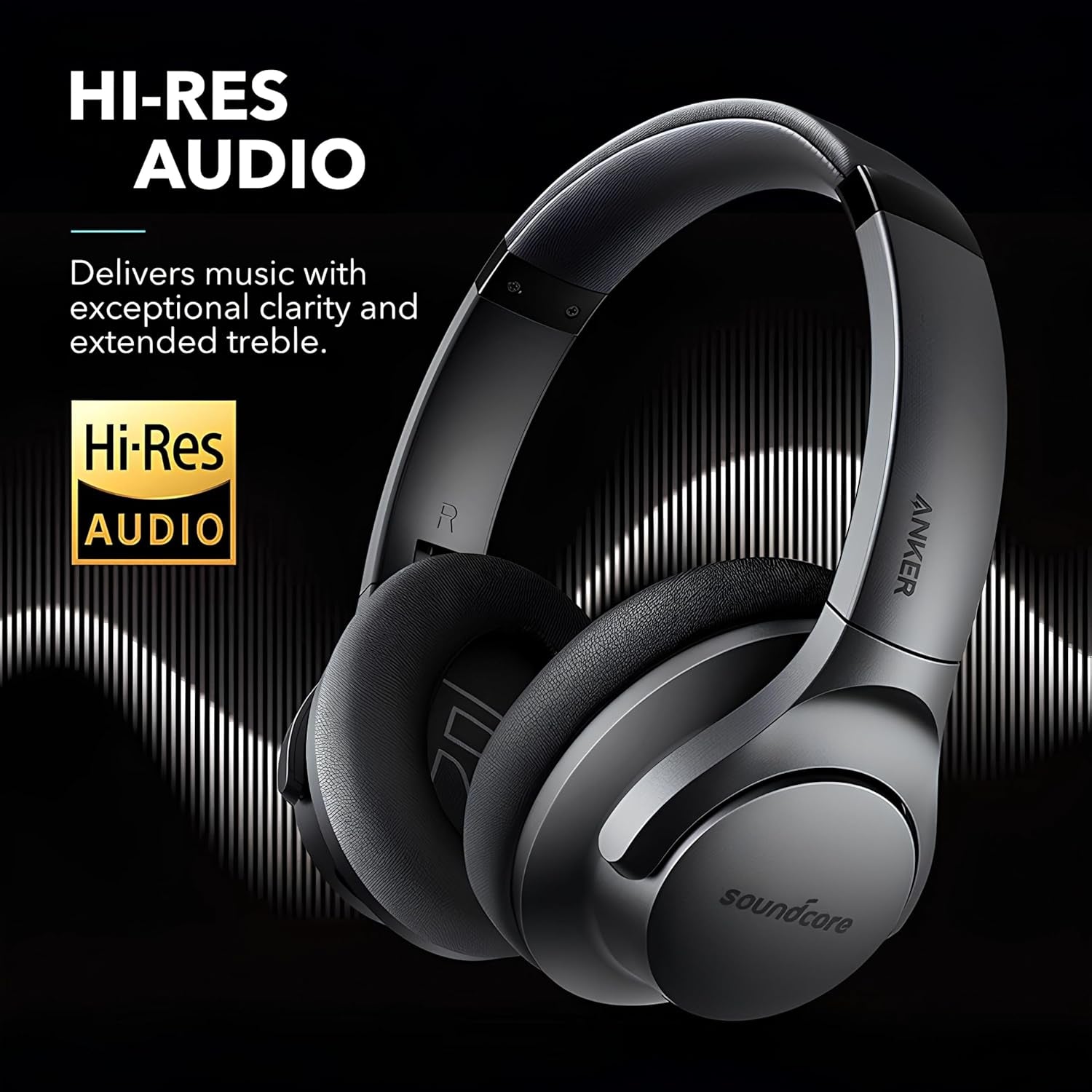 Life Q20 Hybrid Active Noise Cancelling Headphones, Wireless over Ear Bluetooth Headphones, 60H Playtime, Hi-Res Audio, Deep Bass, Memory Foam Ear Cups, Travel, Office, USB-C Charging