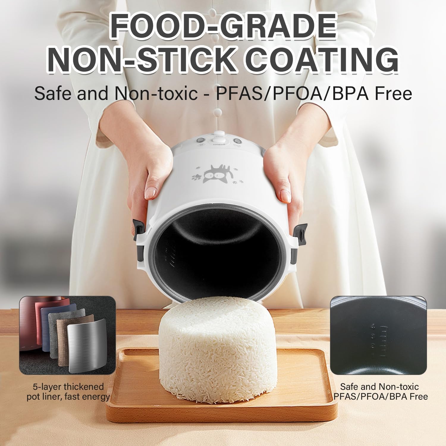 Mini Rice Cooker, 1L Small Rice Cooker 2 Cup-Uncooked Travel Rice Cooker 12V for Car with Steamer, Auto Keep Warm Suitable for 1-2 People, White