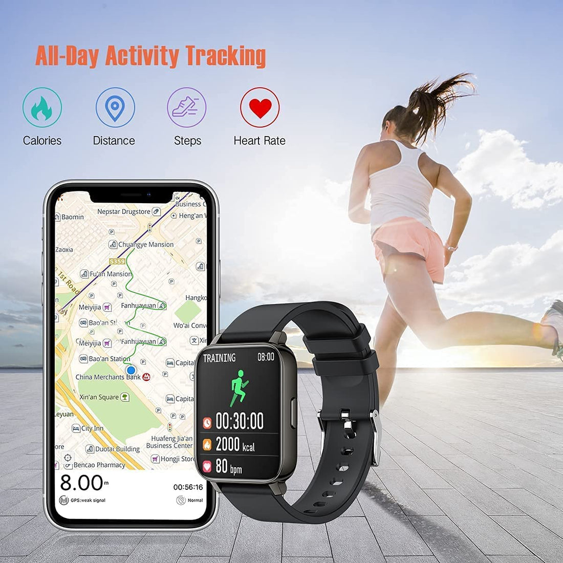 Smart Watch for Android Ios Phones, 1.69&quot; Touch Screen Smartwatch for Men, Fitness Tracker Watch with Heart Rate Blood Pressure Monitor, Pedometer Running Watch, IP68 Waterproof Bluetooth Watch