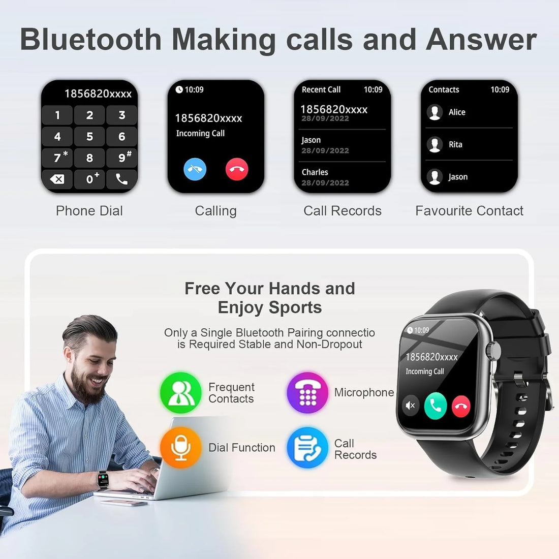 Smart Watch Answer/Make a Call Bluetooth Smart Watch for IOS Android Men&