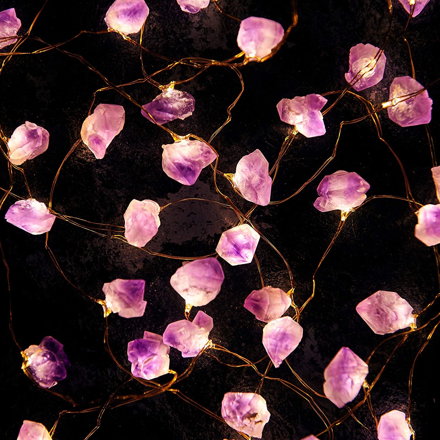 Nature Amethyst Crystal String Lights for Bedroom 10FT 40Leds Usb/Battery Operated Grape Crystal Light Pure Purple Fairy Lights Plug in for Natural Life Cute String Lights for Office