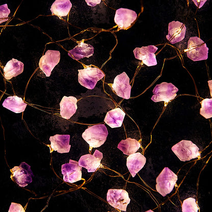 Nature Amethyst Crystal String Lights for Bedroom 10FT 40Leds Usb/Battery Operated Grape Crystal Light Pure Purple Fairy Lights Plug in for Natural Life Cute String Lights for Office
