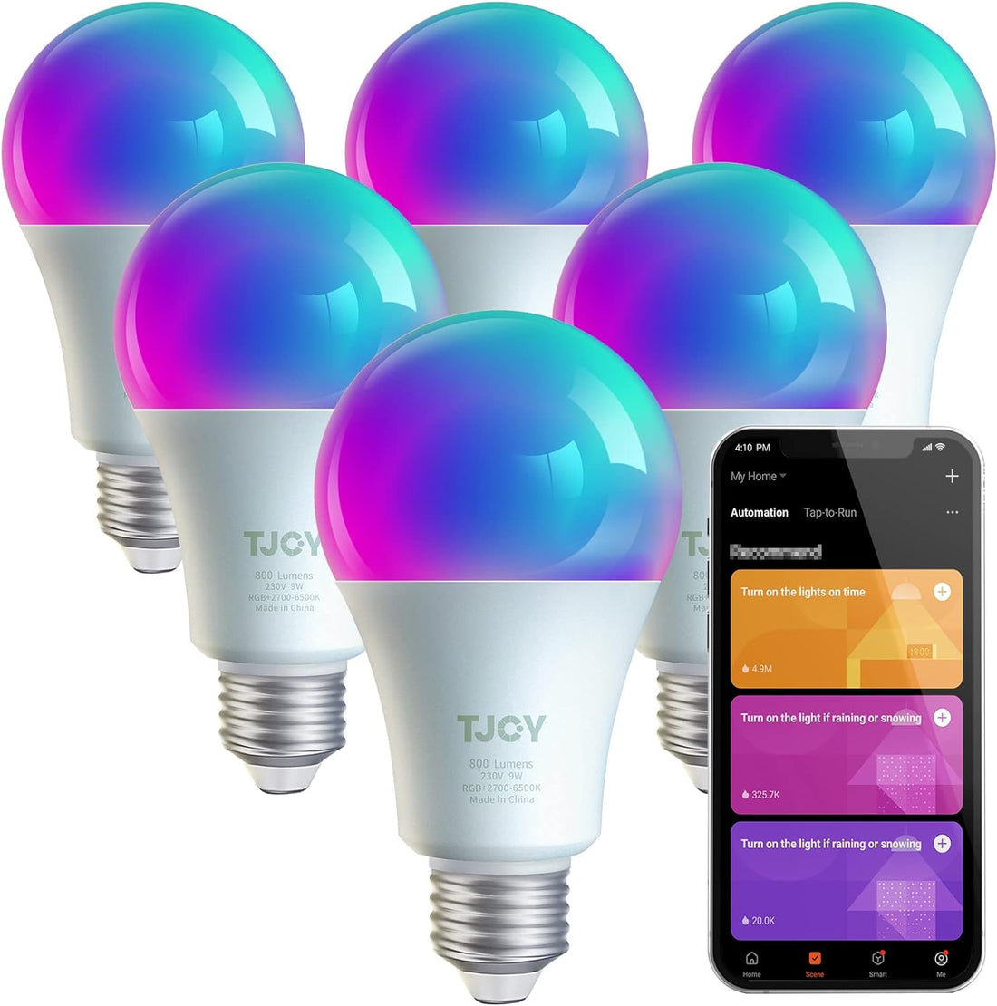 6 Pack Smart Led Light Bulbs, Wifi Bulb Works with Alexa&amp;Google Home, RGB Color Changing Light Bulbs, Music Sync, A19 E26 9W (60W Equivalent),2700-6500K, 800 LM, APP Control (2.4Ghz Only)