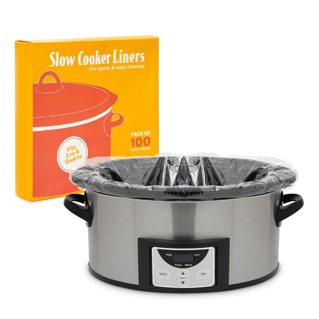 100 Pack Slow Cooker Liners, Regular Size Clear Plastic Bags for Cooking 13X21&quot;