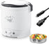 Mini Rice Cooker, 1L Small Rice Cooker 2 Cup-Uncooked Travel Rice Cooker 12V for Car with Steamer, Auto Keep Warm Suitable for 1-2 People, White
