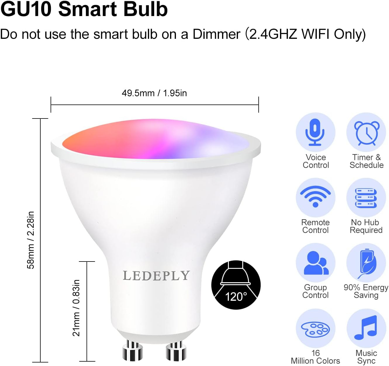 GU10 Smart Spot Light Bulb Compatible with Alexa, Google Home, Smartthings, 5W Wifi LED Track Light Bulbs, Color Changing, No Hub Required, 4 Pack