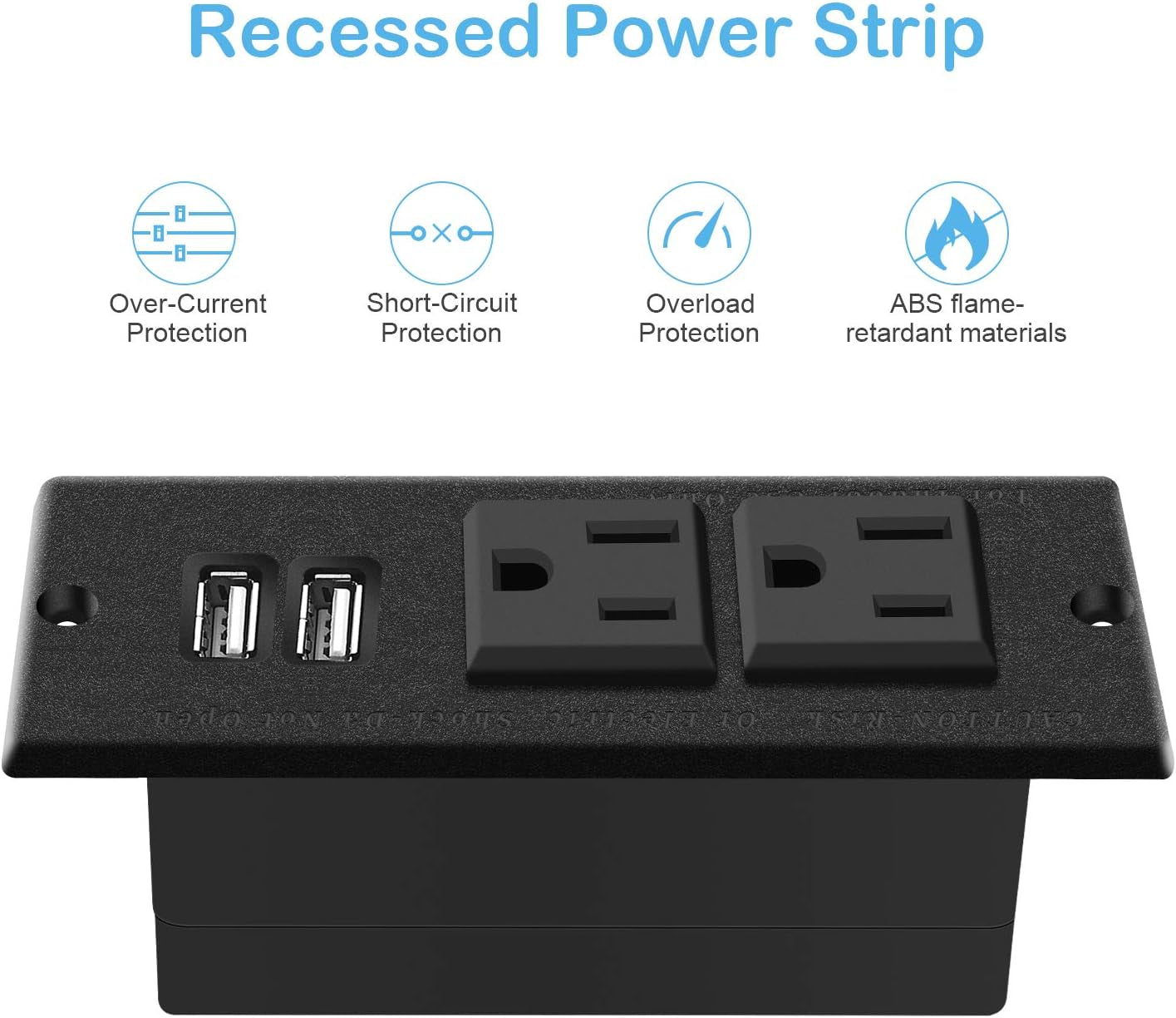 Recessed Power Strip, Black Desktop Power Grommet Socket with Furniture, 2 AC Outlets &amp; 2 USB Ports for Conference Desk,Kitchen,Office,Home,Hotel (9.85 Ft)