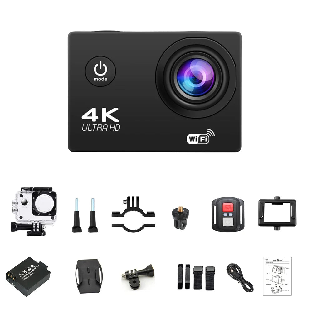 4K Action Camera Wifi 2.0&quot; Screen 1080P/30FPS Waterproof Camera Helmet Video Recording Camera Sports Cameras Outdoor Mini Cam